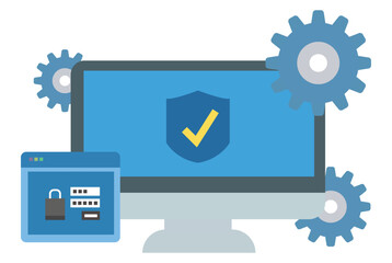 privacy icon,security shield with check mark and padlock. Security shield symbols. Vector illustration,Concept is data security Access .Shield on Computer Desktop or laptop protect vector