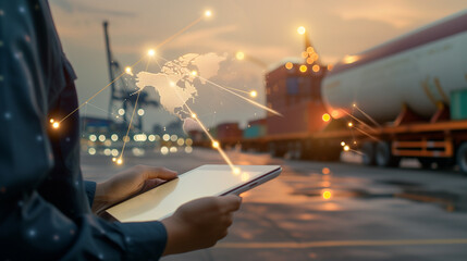 logistics network and smart transport, network smart logistics of cargo and rail container cargo ship, logistics import