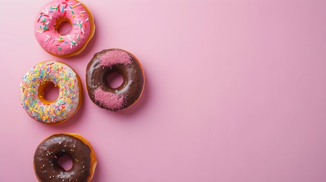Donut arrangement on a flat surface with an empty space for writing