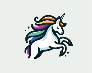 Illustration of a cute unicorn jumping on a rainbow, vector image of 10 colors, suitable for silk screen printing