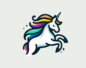 Illustration of a cute unicorn jumping on a rainbow