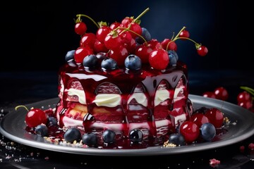 Sweets and desserts such as cakes, pies, candies, ice cream and macaroons, stylish food compositions