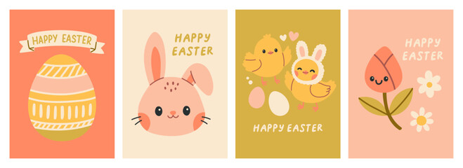 Cute Easter cards set. Spring collection of animals, flowers and decorations. For poster, card, scrapbooking , stickers