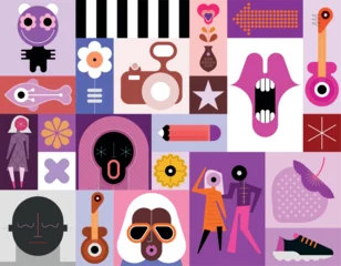  Pop art collage of many different objects, set of vector design elements. Each one of the design element created on a separate layer and can be used as a standalone image, icon or logo. ©  danjazzia