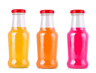 Set of Red and orang juice bottles isolated on white background with clipping path. Healthy lifestyle