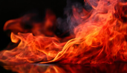 A vivid display of flames and smoke, captured mid-motion, creating a dynamic and dramatic visual effect. Ideal for backgrounds or illustrating heat and energy.