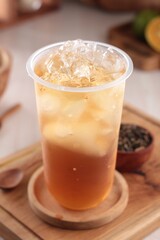 fresh orange juice with ice cubes