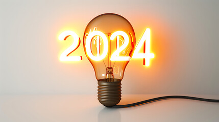 Bulb with light forming text 2024 isolated white background AI Image Generative