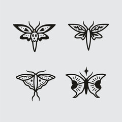 vector handdrawn butterfly outline pack for logo, stickers, clip art