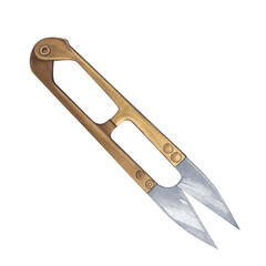 Ripping scissors. Seam ripper. Working tool for seamstress, dressmaker, designer. Tailor's scissors. Watercolor illustration on isolated white background