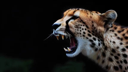 Tuinposter Cheetah roaring on black background © PSCL RDL