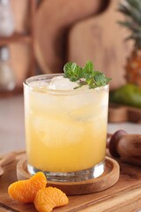 fresh orange juice with ice cubes