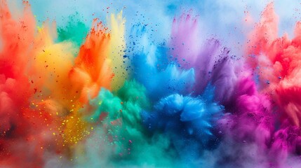 Obraz na płótnie Canvas Multicolored explosion of rainbow holi powder paint isolated on white background. Generative AI.