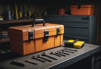 A sturdy, metal toolbox in a garage