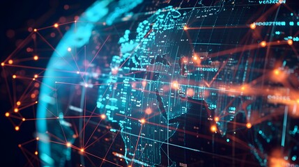 Obraz premium Blockchain, digital communication, global networking, stock market trading, social media, world news