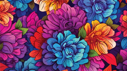 Fototapeta na wymiar Seamless pattern with bright flowers drawn