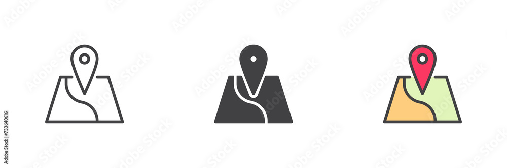 Poster map location pin different style icon set