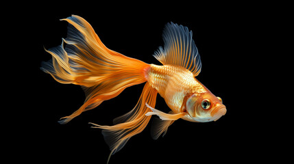 Fototapeta premium Beautiful golden fish isolated on black background