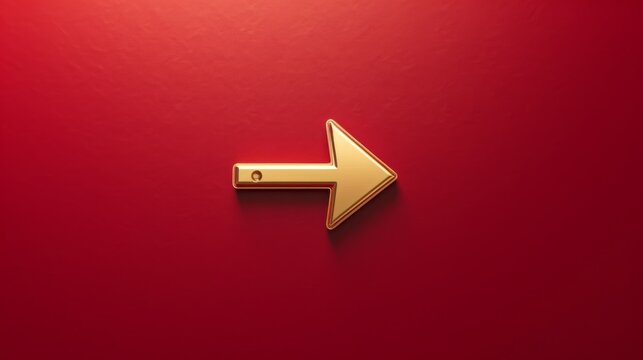 Arrow made of gold on red background. Direction symbol