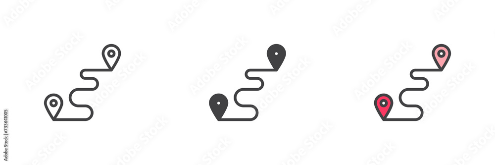 Poster Navigation route between point markers different style icon set