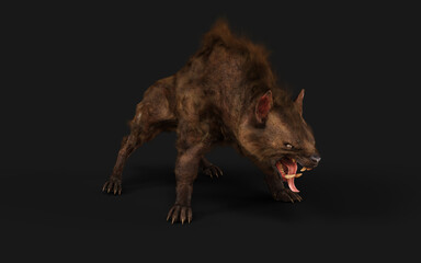 3d Illustration of a devil wolf pose on black background with clipping path. It is powerful and dangerous with a wild appearance.