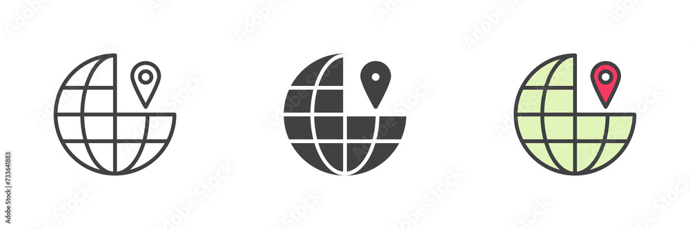 Poster Globe with pin different style icon set