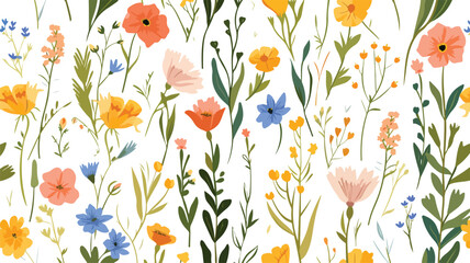 Seamless pattern with simple wildflowers per - obrazy, fototapety, plakaty