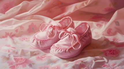 Little newborn baby pink shoes.