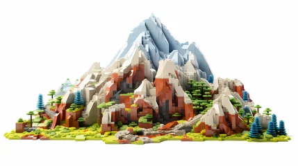 Papier Peint photo Destinations Mountain scape lego version isolated on white background