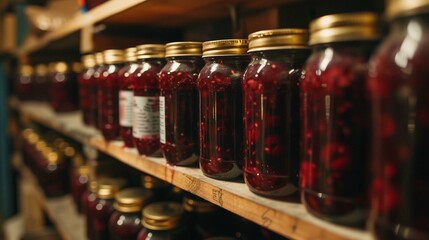Raspberry jam  in glass jar.