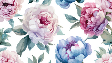 Seamless watercolor pattern. Bouquet of peon