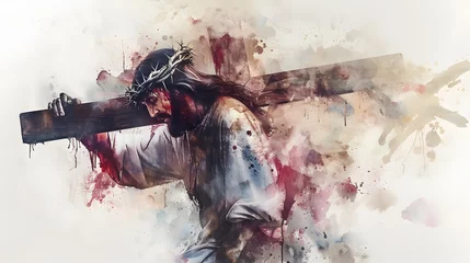 Poster Jesus takes up his Cross. Digital watercolor painting © xavmir2020