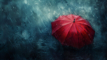 A red umbrella in the rain, generative ai