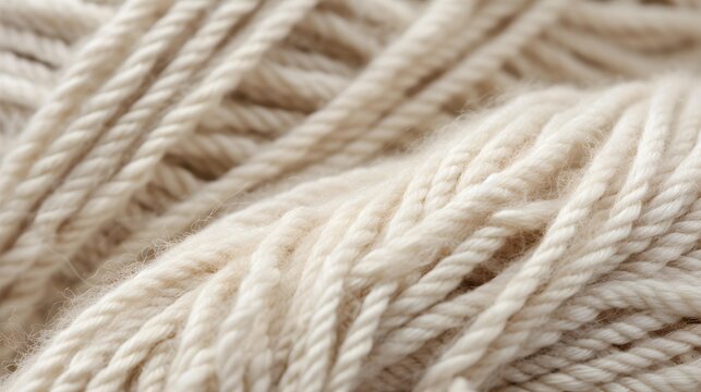 Aesthetic image of a beige light, airy skein of yarn. Close-up view of a medium weight yarn made from wool.