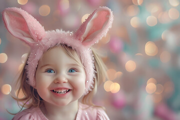 Obraz na płótnie Canvas Toddler with Bunny Ears and Sparkling Bokeh