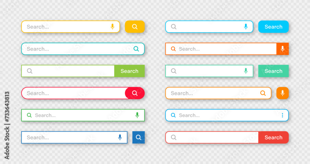 Poster colorful search bar templates. internet browser engine with search box, address bar and text field. 