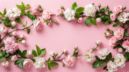 Fototapeta na wymiar Climbing rose on a pink background for design.