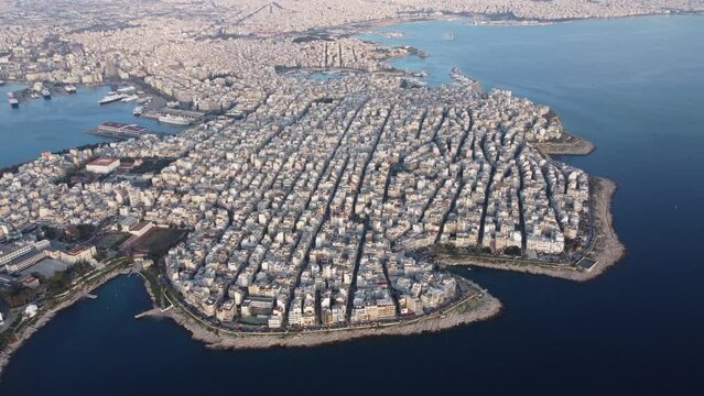 This video was made with a drone, It's a neighbourhood in Athens, which is located near the sea, called Piraiki(also Peiraiki) made at a sunny day