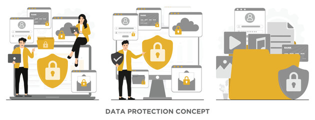 Flat vector data protection, data security, personal data security, cyber data security concept illustration
