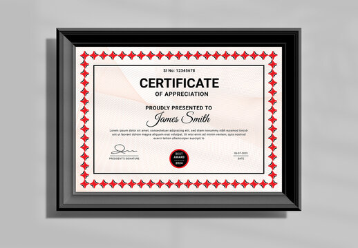 Merit Certificate With Red And Black Border