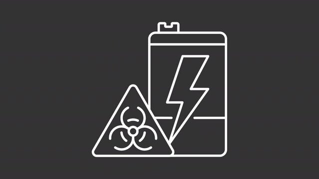 Battery reusing animation library. Waste sorting animated white line icons. Trash recycling. Cells reprocessing. Isolated illustrations on dark background. Transition alpha. HD video. Icon pack