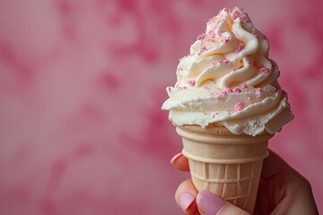  ice cream on a pink background - obrazy, fototapety, plakaty