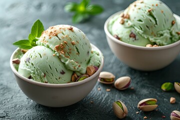 pistachio ice cream on a dark background