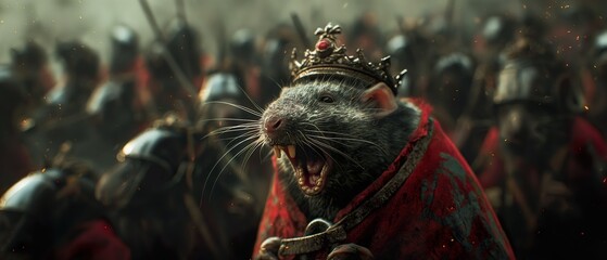 The Mouse King With His Army During The Battle. Illustration On The Theme Of Fairy Tales And Fantasy. Generative AI 
