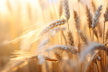 Golden Sunlit Ear of Wheat - A Majestic Depiction of Farming Prosperity and Nature's Abundance