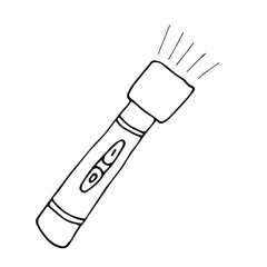 Doodle illustration with small simple hiking lights. Nights flashlights. Camping equipment. Monochrome doodle style elements isolated on white background. Hand drawn sketch.