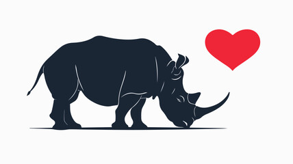 Silhouette rhinosaurus with heart illustration.