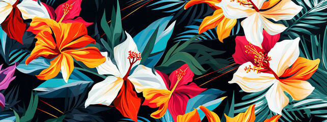 Tropical pattern with exotic flowers. Summer abstract illustration. Banner