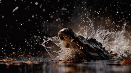 Foto auf Alu-Dibond crocodile in black background with water splash © Balerinastock