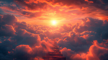 Heart shaped cloudscape with sunset, generative ai - obrazy, fototapety, plakaty